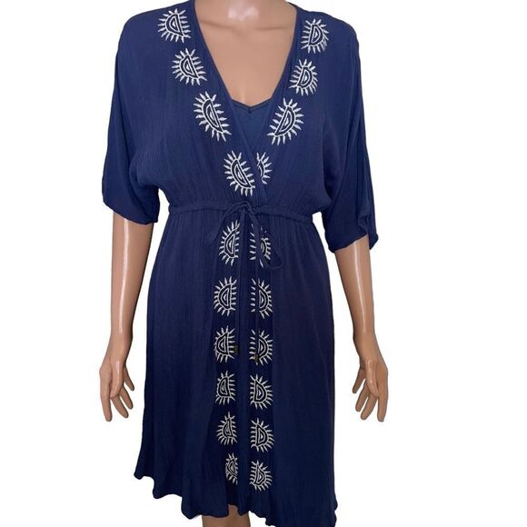 Wendy Bellissimo dress Navy Embroidered Raglan sleeve style elastic waist SZ S - Picture 3 of 8